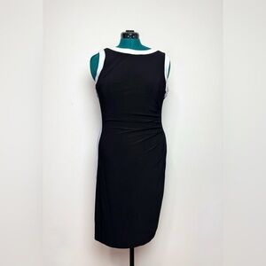 Lauren Ralph Lauren Women Stretch Sheath Dress Black White Sz 14 Sleeveless Y2K